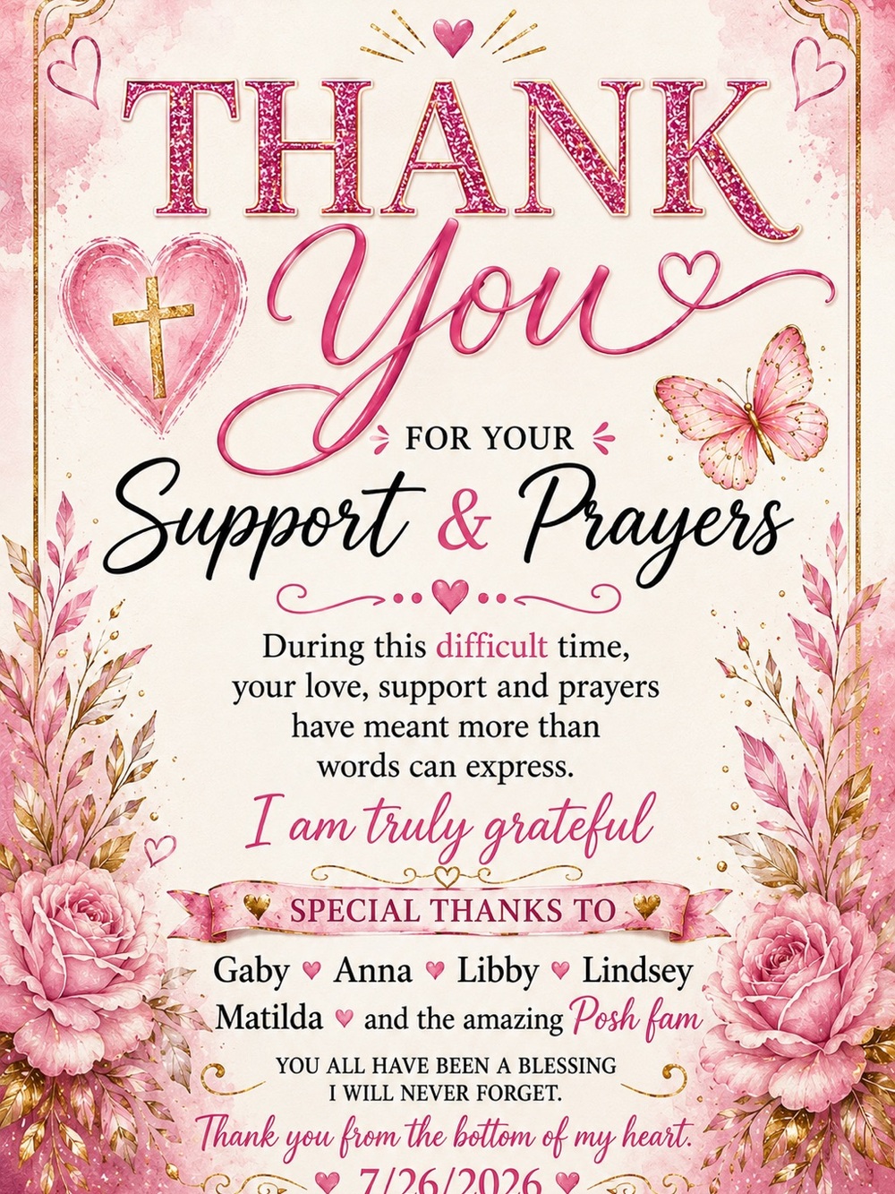 Thank you so much for your prayers and support. 7.26.26